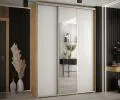 Šatní skříň s posuvnými dveřmi a zrcadlem DAVOS 180cm | DUB Artisan / bílá / stříbrné