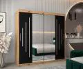 Šatní skříň s posuvnými dveřmi a dvoudílným zrcadlem YORK1 - 200x200cm -Dub Artisan-Černá-