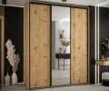 Šatní skříň s posuvnými dveřmi a zrcadlem DAVOS 190cm | DUB Artisan / černé pojezdy