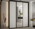 Šatní skříň s posuvnými dveřmi a zrcadlem DAVOS 190cm | Černá / bílá / černé pojezdy