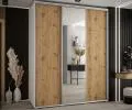 Šatní skříň s posuvnými dveřmi a zrcadlem DAVOS 190cm | Bílá / DUB Artisan / stříbrné
