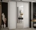Šatní skříň s posuvnými dveřmi a zrcadlem DAVOS 190cm | Bílá / stříbrné pojezdy