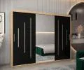 Šatní skříň s posuvnými dveřmi a dvoudílným zrcadlem YORK1 - 250x200cm -Dub Sonoma-Černá-