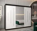 Šatní skříň s posuvnými dveřmi a dvoudílným zrcadlem YORK1 - 250x200cm -Černá-Bílá-