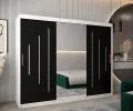 Šatní skříň s posuvnými dveřmi a dvoudílným zrcadlem YORK1 - 250x200cm -Bílá-Černá-