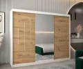 Šatní skříň s posuvnými dveřmi a dvoudílným zrcadlem YORK1 - 250x200cm -Bílá-Dub Artisan-