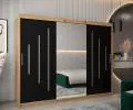 Šatní skříň s posuvnými dveřmi a dvoudílným zrcadlem YORK1 - 250x200cm -Dub Artisan-Černá-