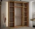 Šatní skříň s posuvnými dveřmi a zrcadlem DAVOS 200cm | DUB Artisan / stříbrné pojezdy