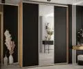 Šatní skříň s posuvnými dveřmi a zrcadlem DAVOS 200cm | DUB Artisan / černá / stříbrné