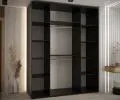 Šatní skříň s posuvnými dveřmi a zrcadlem DAVOS 200cm | Černá / DUB Artisan / černé pojezd