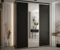 Šatní skříň s posuvnými dveřmi a zrcadlem DAVOS 200cm | Černá / stříbrné pojezdy