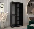 Šatní skříň s posuvnými dveřmi a zrcadlem YORK2 - 100x200cm -Černá-Dub Artisan-
