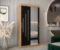 Šatní skříň s posuvnými dveřmi a zrcadlem YORK2 - 100x200cm -Dub Artisan-Černá-