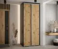 Šatní skříň s posuvnými dveřmi DAVOS 100cm | Černá / DUB Artisan / stříbrné