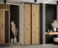 Šatní skříň s posuvnými dveřmi DAVOS 100cm | Bílá / DUB Artisan / černé pojezdy