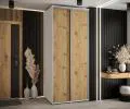 Šatní skříň s posuvnými dveřmi DAVOS 120cm | Bílá / DUB Artisan / stříbrné