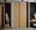 Šatní skříň s posuvnými dveřmi DAVOS 140cm | Bílá / DUB Artisan / stříbrné