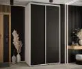 Šatní skříň s posuvnými dveřmi DAVOS 140cm | Bílá / černá / stříbrné pojezdy