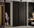Šatní skříň s posuvnými dveřmi DAVOS 140cm | Bílá / černá / černé pojezdy