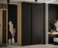 Šatní skříň s posuvnými dveřmi DAVOS 140cm | DUB Artisan / černá / černé pojezdy