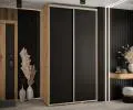 Šatní skříň s posuvnými dveřmi DAVOS 140cm | DUB Artisan / černá / stříbrné