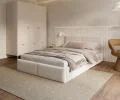 Čalouněná postel AMBER 90x200 Bílá Trinity s úložným prostorem dřevěný rošt