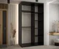 Šatní skříň s posuvnými dveřmi DAVOS 140cm | Černá / bílá / stříbrné pojezdy