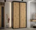 Šatní skříň s posuvnými dveřmi DAVOS 140cm | Černá / DUB Artisan / černé pojezdy