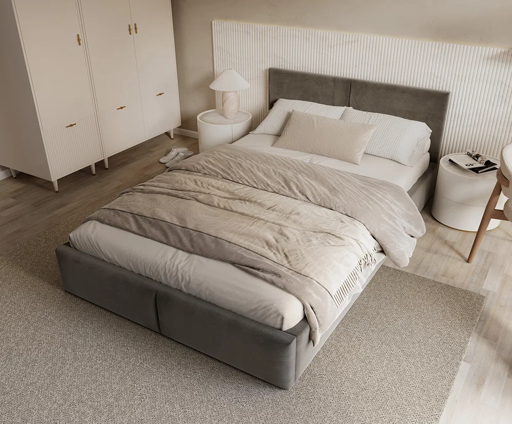 Čalouněná postel AMBER 120x200 Grafit Trinity s úložným prostorem dřevěný rošt