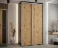 Šatní skříň s posuvnými dveřmi DAVOS 140cm | Černá / DUB Artisan / stříbrné