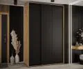 Šatní skříň s posuvnými dveřmi DAVOS 150cm | DUB Artisan / černá / černé pojezdy