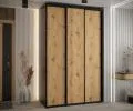 Šatní skříň s posuvnými dveřmi DAVOS 160cm | Černá / DUB Artisan / černé pojezdy