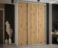 Šatní skříň s posuvnými dveřmi DAVOS 180cm | Bílá / DUB Artisan / stříbrné