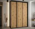 Šatní skříň s posuvnými dveřmi DAVOS 180cm | Černá / DUB Artisan / černé pojezdy
