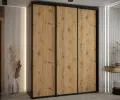 Šatní skříň s posuvnými dveřmi DAVOS 200cm | Černá / DUB Artisan / černé pojezdy