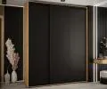 Šatní skříň s posuvnými dveřmi DAVOS 200cm | DUB Artisan / černá / černé pojezdy