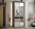 Šatní skříň s posuvnými zrcadlovými dveřmi DAVOS 100cm | Černá / stříbrné pojezdy