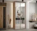 Šatní skříň s posuvnými zrcadlovými dveřmi DAVOS 120cm | DUB Artisan / stříbrné pojezdy