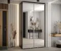 Šatní skříň s posuvnými zrcadlovými dveřmi DAVOS 140cm | Černá / stříbrné pojezdy