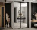 Šatní skříň s posuvnými zrcadlovými dveřmi DAVOS 140cm | Bílá / černé pojezdy