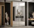 Šatní skříň s posuvnými zrcadlovými dveřmi DAVOS 140cm | DUB Artisan / stříbrné pojezdy