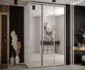 Šatní skříň s posuvnými zrcadlovými dveřmi DAVOS 160cm | Bílá / stříbrné pojezdy