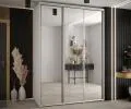 Šatní skříň s posuvnými zrcadlovými dveřmi DAVOS 170cm | Bílá / stříbrné pojezdy