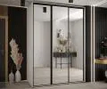 Šatní skříň s posuvnými zrcadlovými dveřmi DAVOS 180cm | Bílá / černé pojezdy