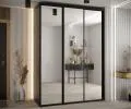 Šatní skříň s posuvnými zrcadlovými dveřmi DAVOS 180cm | Černá / černé pojezdy