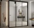 Šatní skříň s posuvnými zrcadlovými dveřmi DAVOS 190cm | Černá /černé pojezdy