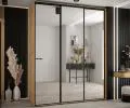 Šatní skříň s posuvnými zrcadlovými dveřmi DAVOS 200cm | DUB Artisan / černé pojezdy
