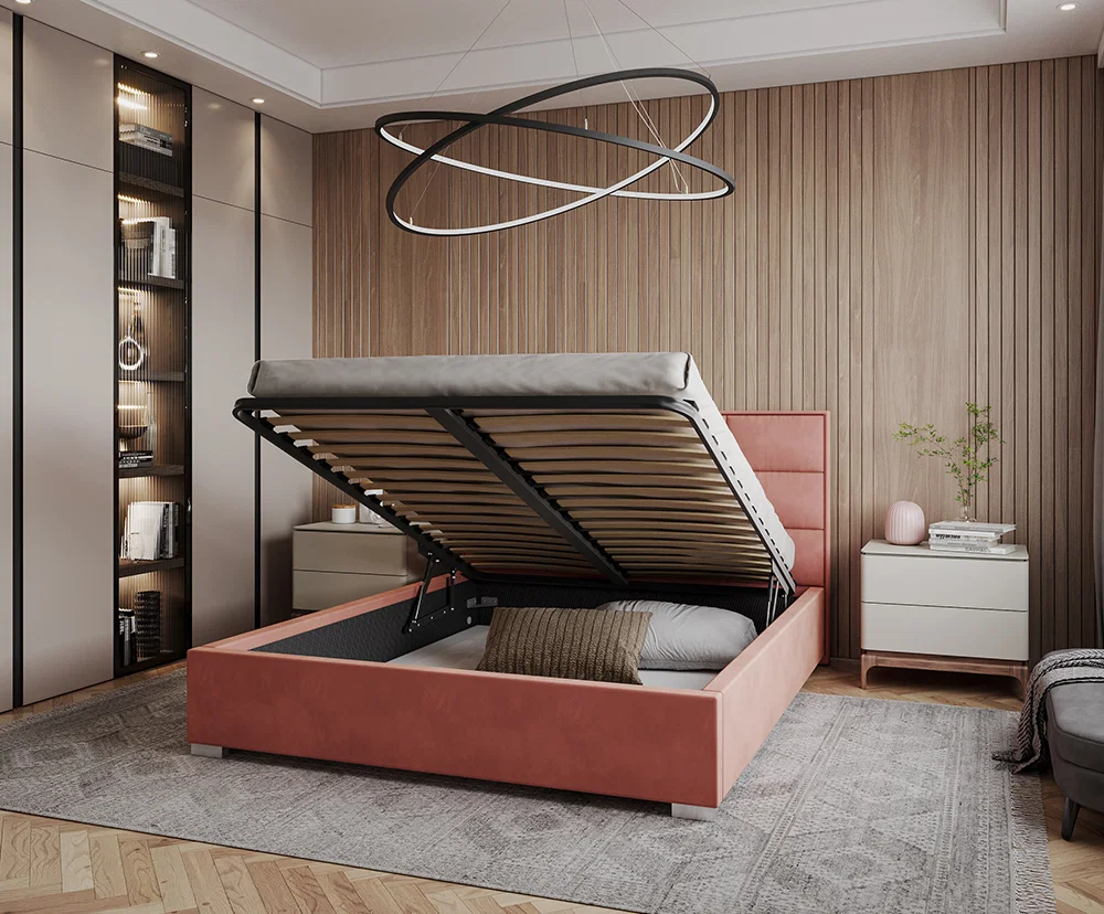 Čalouněná postel APOLLO 120x200 Lososová Paris s úložným prostorem kovový rošt