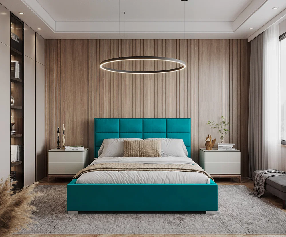 Čalouněná postel APOLLO 120x200 Tyrkysová Paris s úložným prostorem kovový rošt