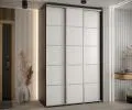 Šatní skříň s posuvnými dveřmi DAVOS 4, 160cm | Černá / bílá / stříbrné pojezdy